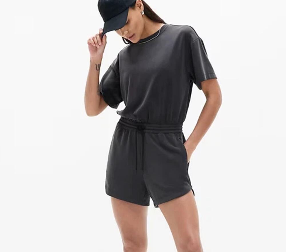 Athleta Seasoft Romper Black XL NWT Athleisure Buttery Soft Minimal $89
